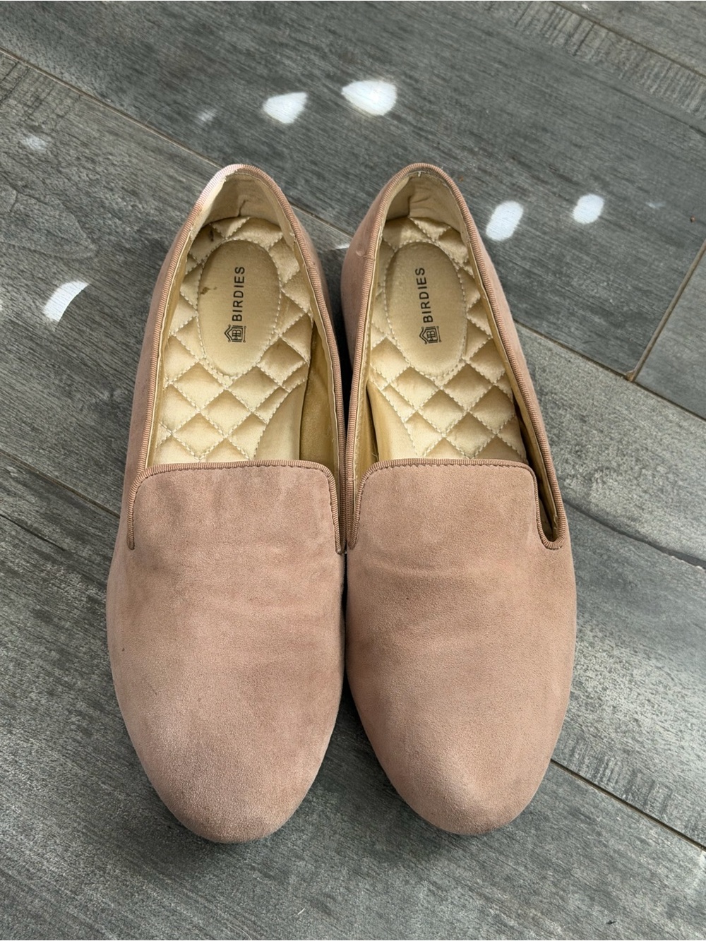 Birdies The Starling Blush Taupe Suede Loafers Smoking Slipper Flats Size 9